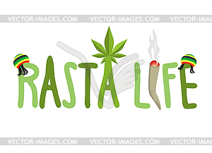 Rasta life typography. Hemp Rastafarian cap and - vector clipart