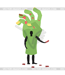 Zombie Hand costume man mascot promoter. Male in - vector image