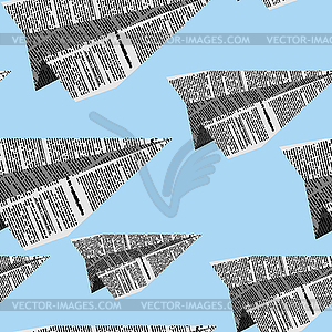 Бумага самолеты бесшовные узор на синем фоне. - векторизованное изображение клипарта