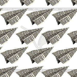 Paper plane of old newspapers seamless patetrn - vector clipart