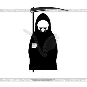 Grim Reaper with scythe. Death in black hood - vector clipart