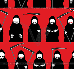 Death seamless pattern. Grim Reaper red - vector image