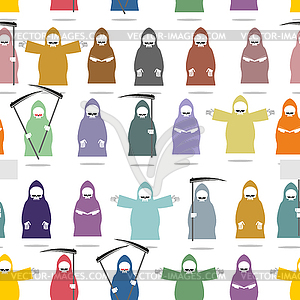 Funny death in bright robes seamless pattern. - vector clip art