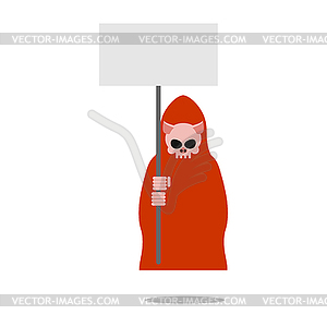 Pig death in red clothes holding an empty plate. - vector image