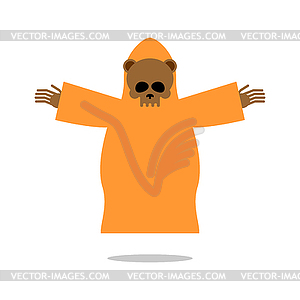 Death bear in yellow clothes reaches out his hands - vector image