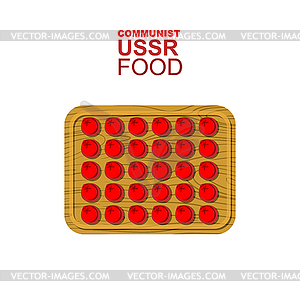 Dumplings on wooden cutting board. Communist red - vector image