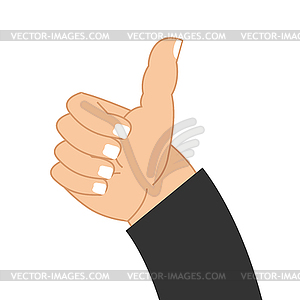 Thumb up hand of businessman. Sign well. good mood - vector clipart