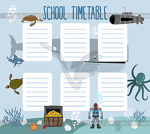School schedule with underwater world. timetable - vector EPS clipart