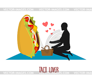 Taco lover. Mexican food at picnic. Rendezvous in - royalty-free vector image