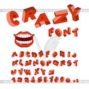 Crazy font. Mad ABC. Different letters. curves - vector image