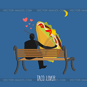 Lover taco. Mexican food and people are looking at - vector image