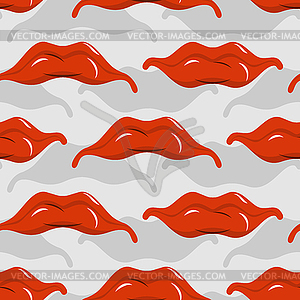 Red lips seamless pattern. Pleased with mouth - vector clipart