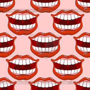 Cheerful smile lip seamless pattern. Red lips and - vector clipart