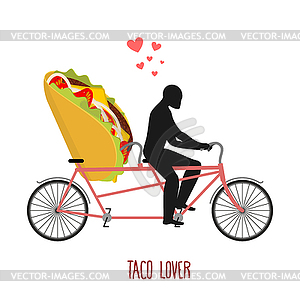 Lover taco. Mexican food on bicycle. Lovers of - vector clipart