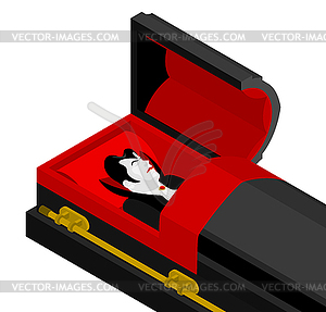 Dracula in coffin. Vampire Count in an open - vector image