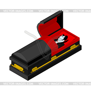 Dracula in coffin. Vampire Count in an open - vector image