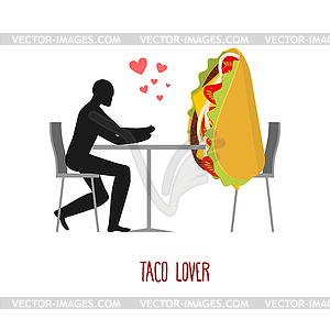 Lover taco. Lovers in cafe. Man and fastfood sittin - vector image