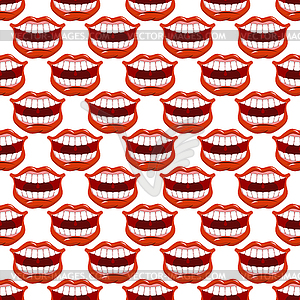 Cheerful smile lip seamless pattern. Red lips and - vector clipart