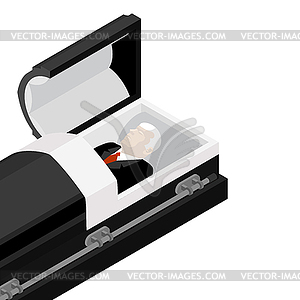 Deceased in coffin. late lamented lay in wooden - vector clipart