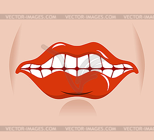 Веселая улыбка. Красные губы и белые зубы. Открыть MOUT - векторный клипарт / векторное изображение