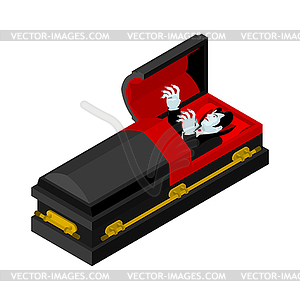 Dracula in coffin. Vampire Count in an open - vector image