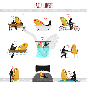 Lover taco set. Love to Mexican food collection. Ma - vector clipart