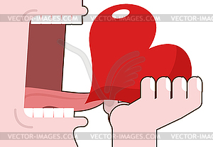 Man eats love. Destruction of romantic relationship - stock vector clipart