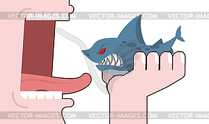 Man eating shark. Destruction of marine predator. - vector image