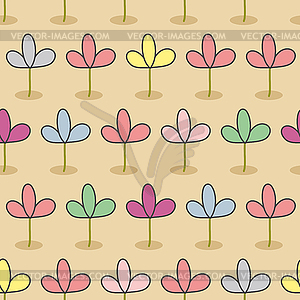 Flowers on bed. Garden Seamless floral pattern. - vector clipart