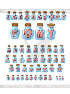 Laboratory font. Pink live letters in glass - vector image