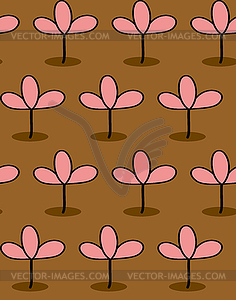 Pink plants on Brown background seamless patetrn - vector clip art