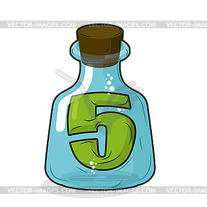 Пять в волшебной банке. Рисунок 5 в лабораторной бутылке Fo - иллюстрация в векторе