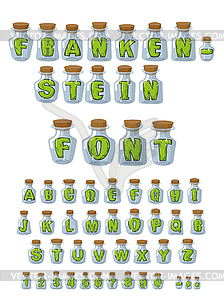 Frankenstein font. Green Letters in laboratory - vector clip art