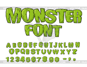 Monster font. Green scary letters. alphabet. Live - vector clipart