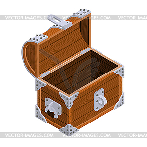 Open chest isometrics. Blank Old casket. Pirate bag - vector image