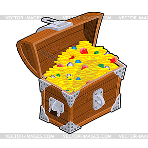 Open treasure chest. Old casket with money. Gold an - vector clipart