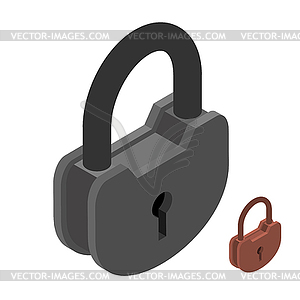 Iron lock. Large heavy padlock. Big vintage latch - vector image
