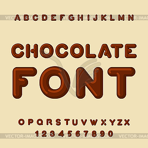 Chocolate font. Dessert ABC. Sweet alphabet. Brown - vector clipart