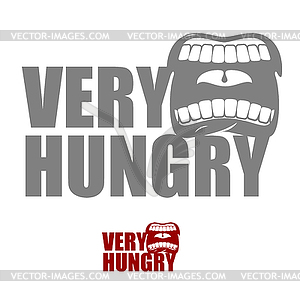Very hungry. Open mouth with his lips. Logo for - vector image