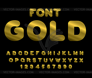 Gold font. ABC of Gold. Precious metal alphabet. - vector image