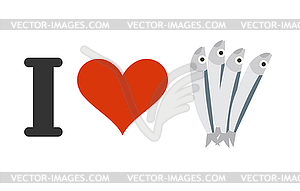 I love anchovies. Heart and small fish. Logo for - vector clip art