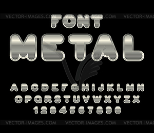 Metal font. ABC of iron. Steel alphabet. Metallic - vector image