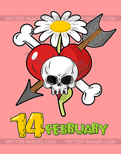 Valentine. Skull love and flowers. Heart and - vector image