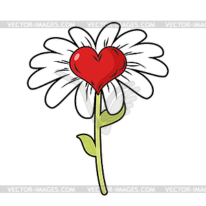 Flower of love. Red heart symbol of love and Daisy - vector image