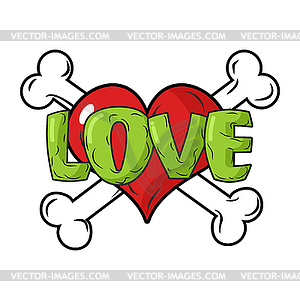 Love to death. Symbol is red heart and crossbones. - vector clipart