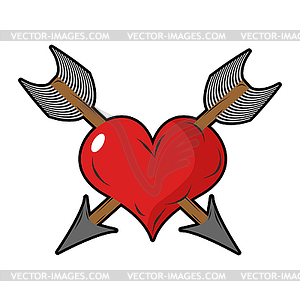 Heart and arrow. Two arrows pierced sign of love. - vector image