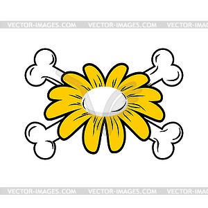 Flower and bone. Daisy and crossbones. Symbol flowe - vector image