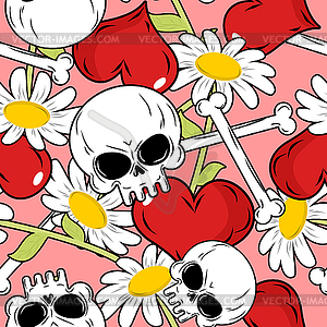 Love and death seamless pattern. Red heart and - vector image