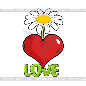 Love. Red heart and flower. Template for tattoos. - vector image