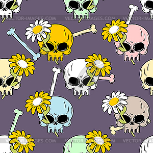 Skulls and flowers seamless pattern. Cute - vector clipart